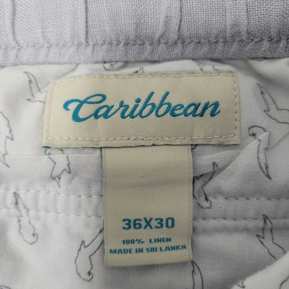 Caribbean Pants Mens 36x30 Light Blue Grey Casual Relaxed 100% Linen Drawstring